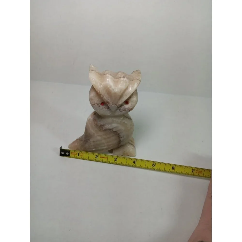 Vintage Large Natural Stone Alabaster Owl Figurine Paperweight